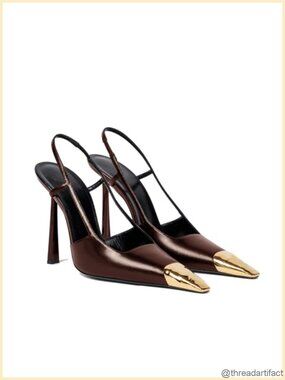 Womens Slingback High Heels Metal Pointed Toe Handcrafted Leather Stiletto Pumps